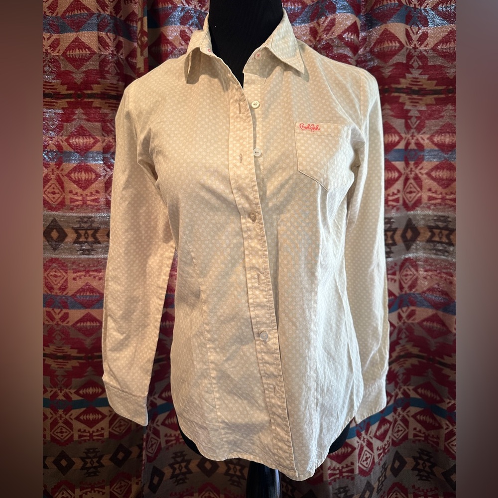 Cruel Girl Size Small Long Sleeve Button Up Cream Polka Dot Shirt